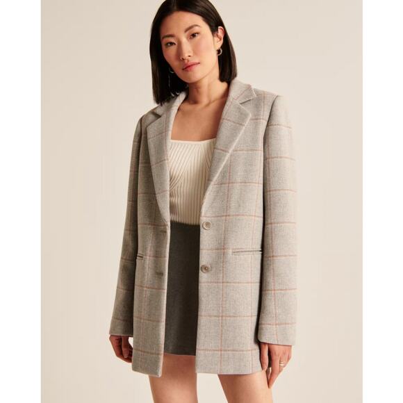 ABERCROMBIE & FITCH Heavyweight Wool-Blend Blazer Coat Gray Plaid Sz XSP $200 - Picture 1 of 5